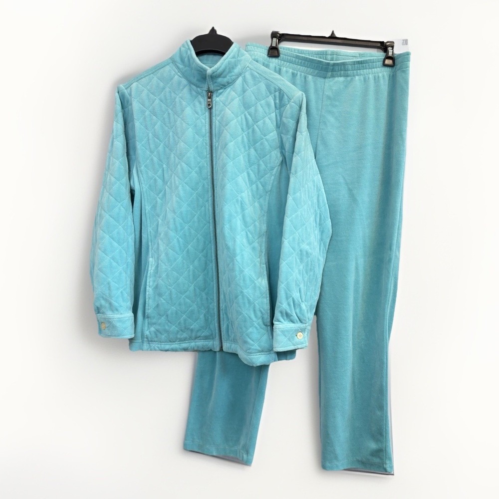 Norm Thompson Women's M/L Track Suit Velvet Quilted Zip Front Wide Leg Pockets